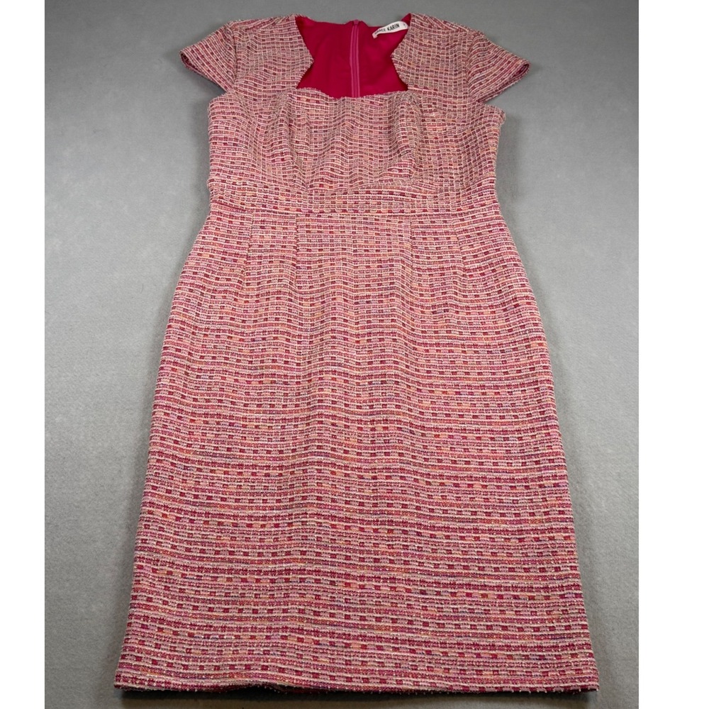 Grace Karin Pink Tweed Sheath Dress Square Neck Cap Sleeve Business Casual M